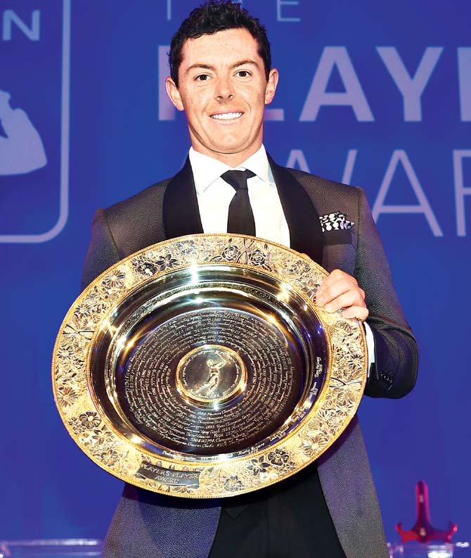 World No 1 golfer Rory McIlroy with the Players Player Award during the European Tour Players