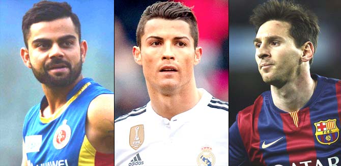 Virat Kohli, Cristiano Ronaldo and Lionel Messi