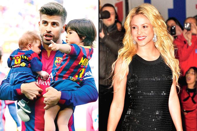 FC Barcelona’s Gerard Pique with his sons Sasha (left) and Milan. PicsS/Getty Images and Shakira