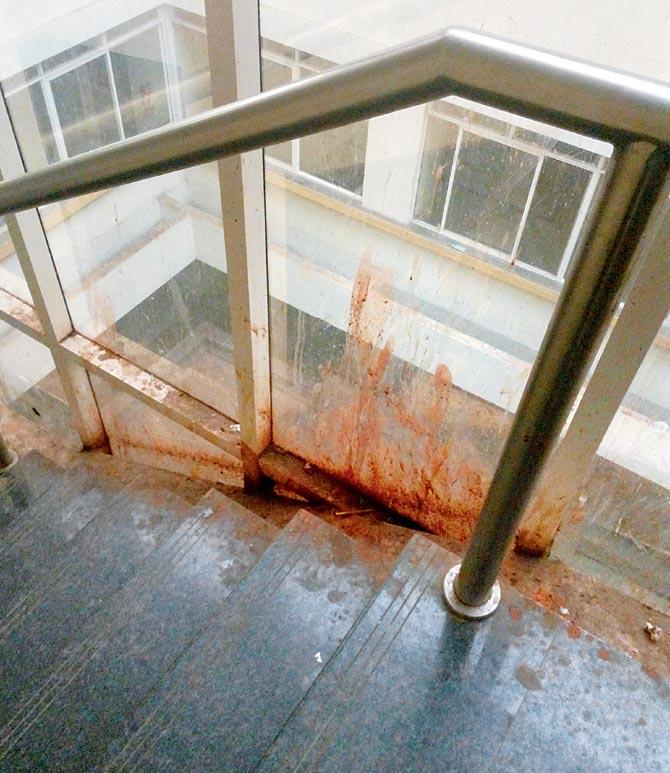 The paan stains on the staircase