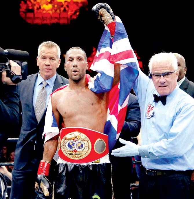 James DeGale reacts after he was awarded the IBF super middleweight title defeating Andre Dirrell  Pic/AFP,PTI