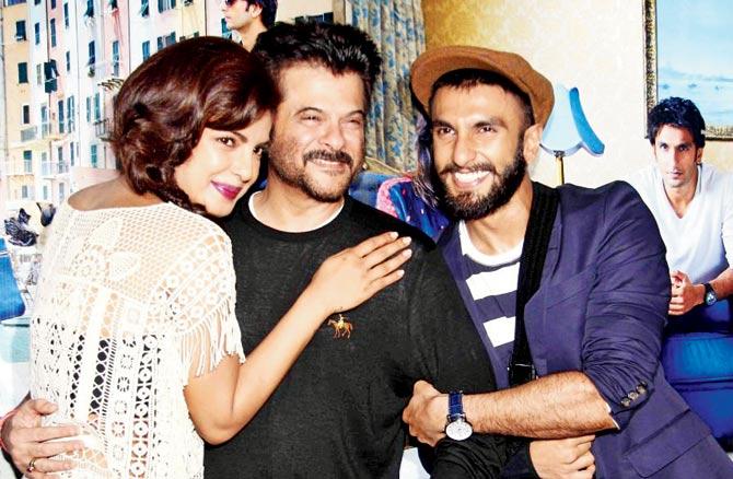 Anil Kapoor (centre) features in Dil Dhadakne Do as Priyanka Chopra and Ranveer Singh’s father
