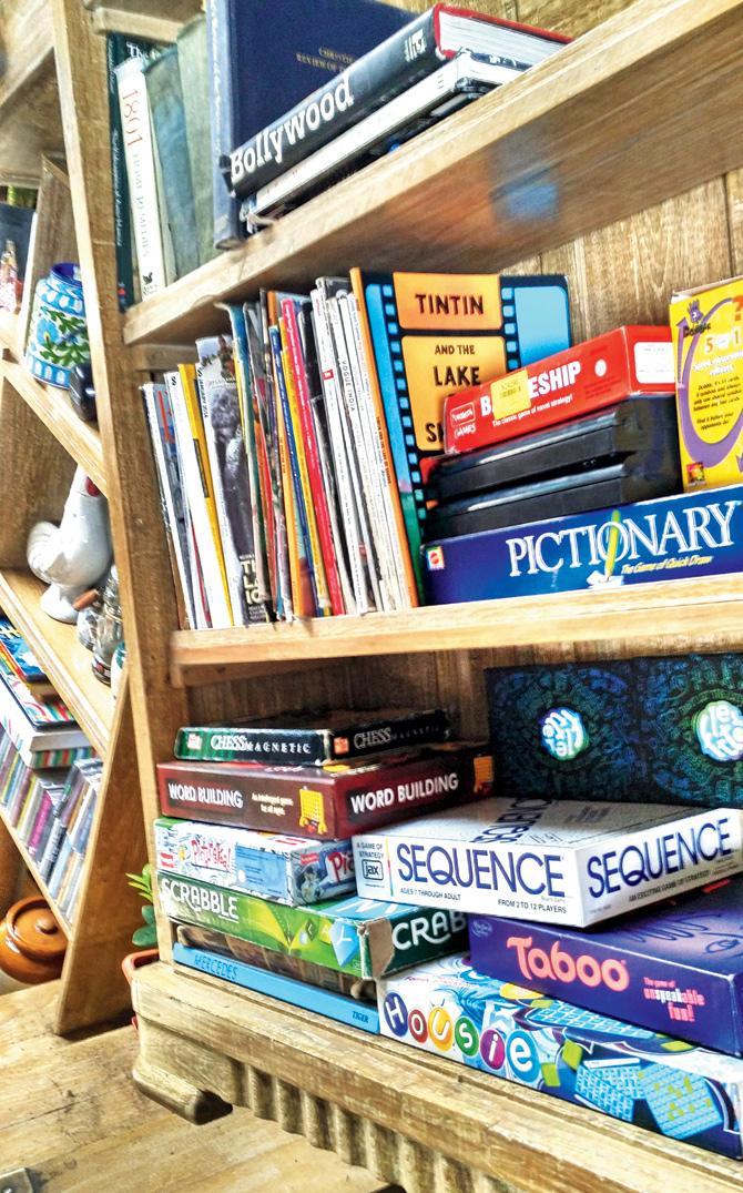 A collection of board games and books at Jamjar Diner