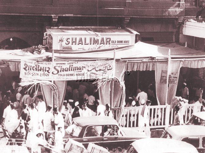 An old sepia-toned photograph of Shalimar when it first opened as a juice centre in 1970