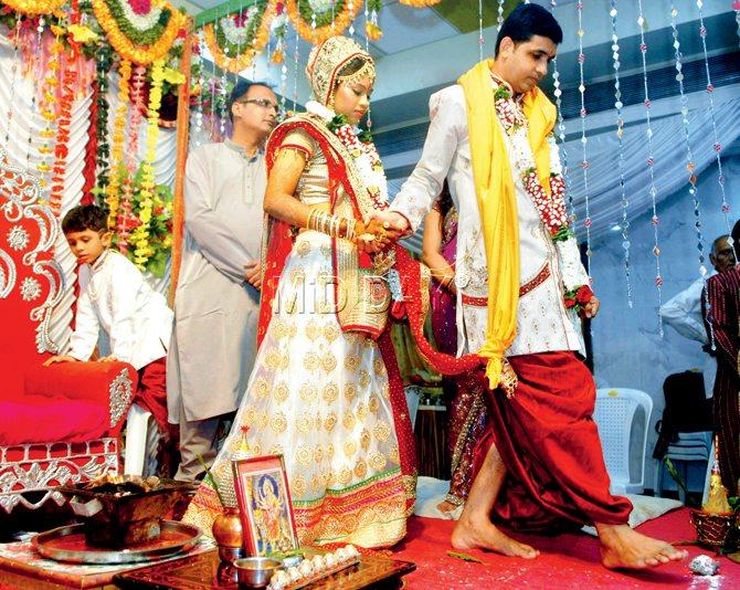 From milestone to milestone: Harsha Chawda’s birth was regarded as an important milestone in the field of medical science, and yesterday, she crossed a milestone of her own, as she got married to her boyfriend of three years. Pics/Rane Ashish