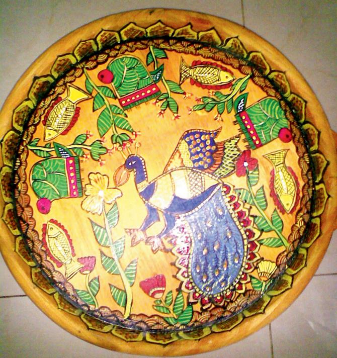 Madhubani painting on a plate