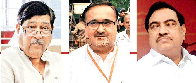 Ministers Girish Bapat, Prakash Mehta and Eknath Khadse have complained to the chief minister about senior IAS officers of their respective departments. File pics 