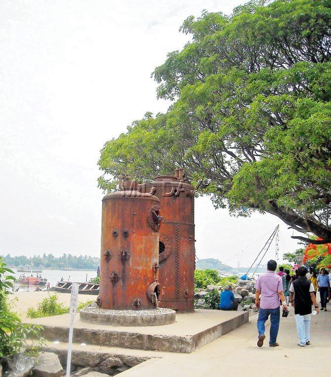 Parts of a shipwreck on display at Fort Kochi’s waterfront 