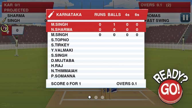 A screenshot of the Stick Cricket-2 videogame with some India hockey players’ names