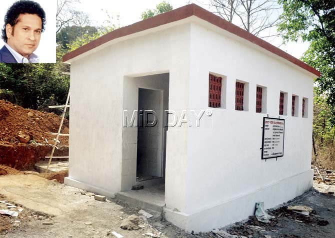 Built at a cost of around Rs 10 lakh, this toilet in Vanichapada is almost complete. Pic/Nimesh Dave