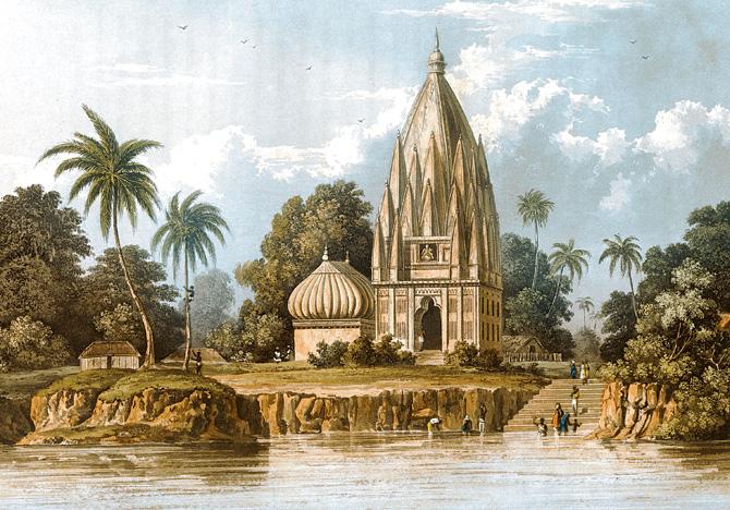 Village and pagoda below patna azimabad