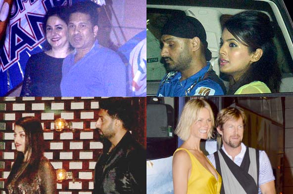 Sachin Tendulkar, Anjali Tendulkar, Harbhajan Singh, Geeta Basra, Aishwarya Rai Bachchan, Abhishek Bachchan, Jonty Rhodes and wife