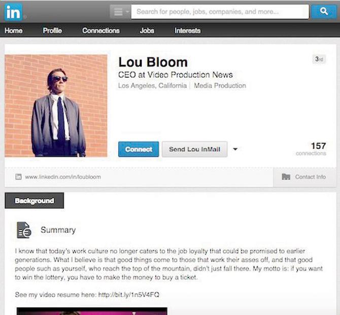 The grab from the fictional LinkedIn profile