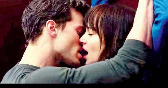 Jamie Dornan and Dakota Johnson in 50 Shades of Grey.