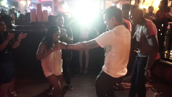 Sunil Narine and his wife dancing