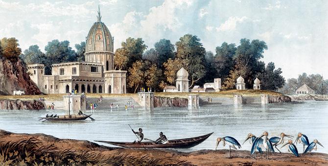 Village and pagoda below patna azimabad