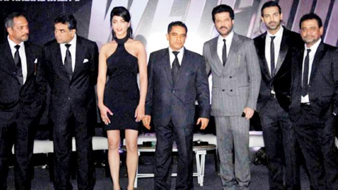 From left: Nana Patekar, Paresh Rawal, Shruti Haasan, Firoz Nadiadwala, Anil Kapoor, John Abraham and Anees Bazmee