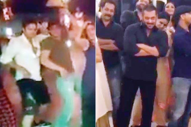 Shah Rukh Khan grooves to Prem Ratan Dhan Payo title track (left); Salman Khan swings to the Tujhe dekha song from Dilwale Dulhania Le Jayenge in a Dubsmash video