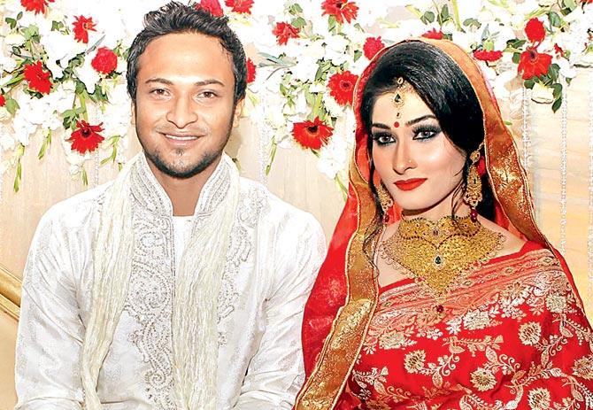 Shakib Al Hasan and his wife Umme Al Hasan Shishir. Pic/AFP