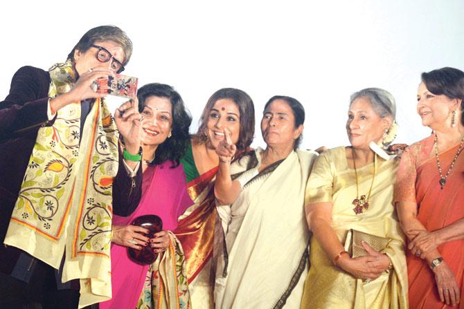 From left: Amitabh Bachchan, Moushumi Chatterjee , Vidya Balan, West Bengal Chief Minister Mamata Banerjee, Jaya Bachchan and Sharmila Tagore. PICs/ PTI 