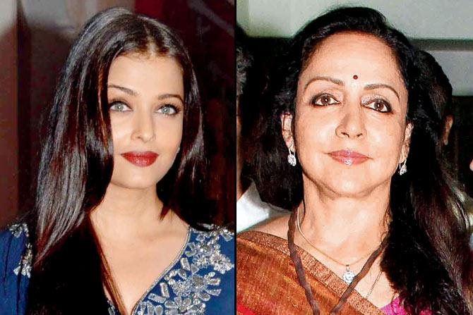 Aishwarya Rai Bachchan and (inset) Hema Malini