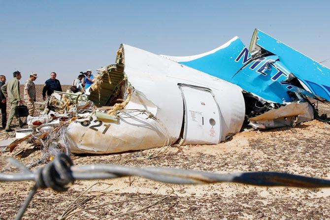 A file picture dated  Nov 1 shows the wreckage of the plane at the crash site in Sinai Peninsula, Egypt. Pics/AFP