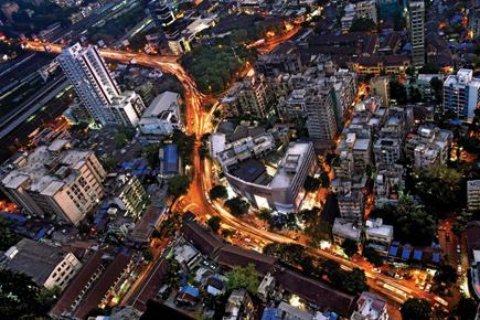Amazing aerial view of the night-time traffic at Dadar's NC Kelkar Road