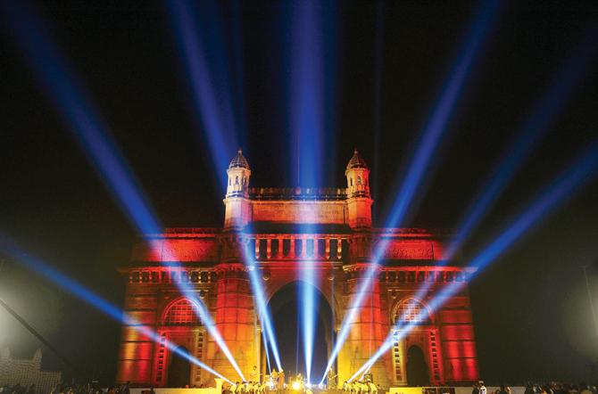 A lit up Gateway of India ahead of Republic Day in 2014