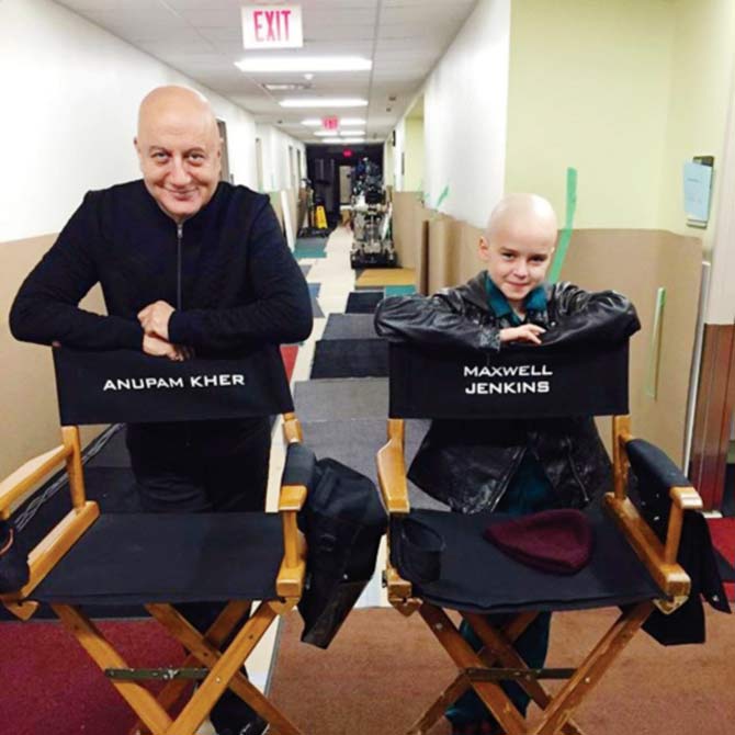 The long and short of it. Anupam Kher uploaded this picture from his new Hollywood project