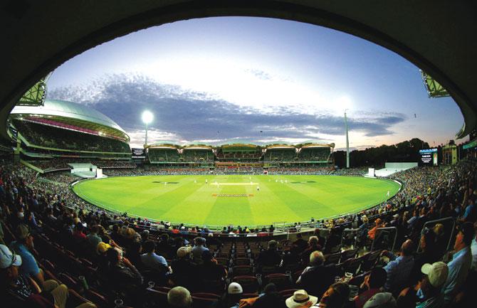 A general view at dusk during Day Two of the third Test between Australia and New Zealand at the Adelaide Oval on Saturday. Pic/Getty Images