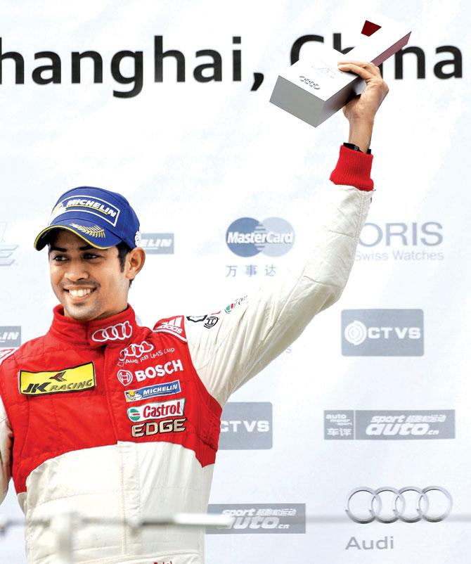 Aditya Patel celebrates his Audi R8 LMS Cup Round Six win 