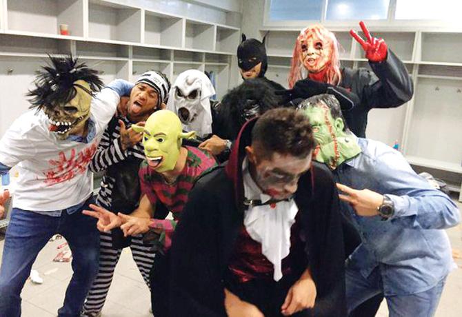 Gerard Pique posted this picture on Twitter of Barcelona players in Halloween costumes