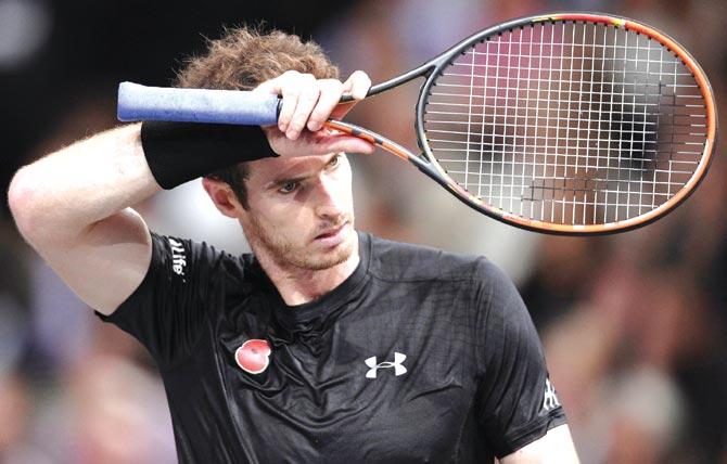 Andy Murray during the Paris Masters final against Novak Djokovic yesterday. Pics/AFP