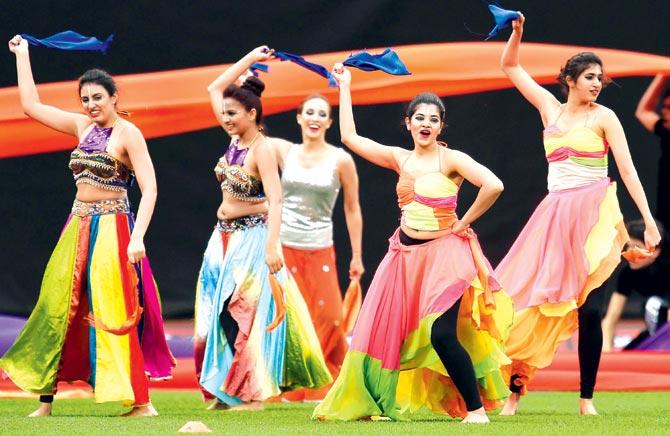Footwork and cricket: Dancers perform during the All-Stars T20 series opener between Sachin