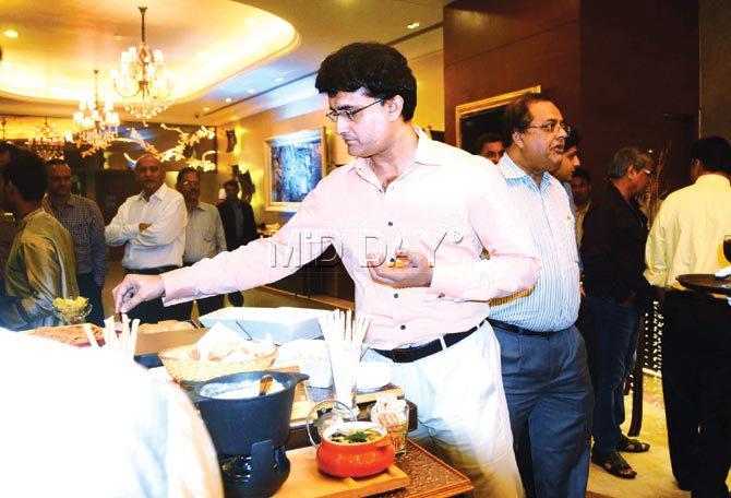  Cricket Association of Bengal boss Sourav Ganguly during a party at Wankhede Stadium yesterday. Pic/Atul Kamble