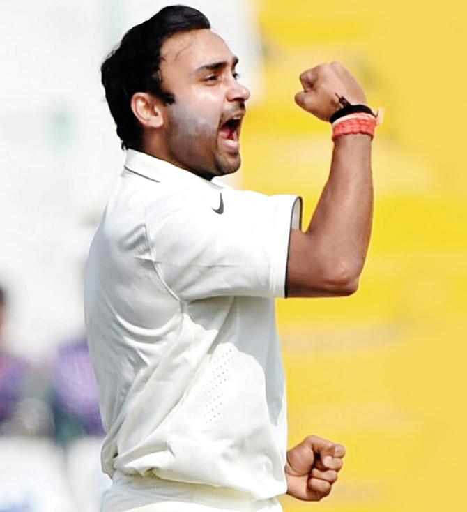 Amit Mishra celebrates the wicket of South Africa’s AB de Villiers on Day One of the first Test in Mohali earlier this month. PIC/AFP