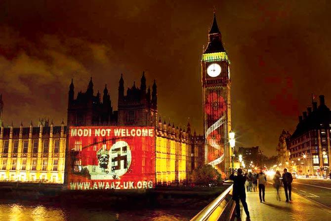 Awaaz Network projected this image on the Palace of Westminster on Nov 8