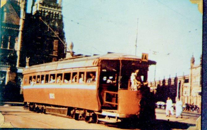 A single compartment electric tram runs past the BMC building. Pic courtesy/The best story by SN Pendsay