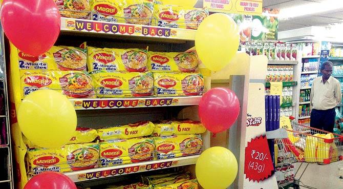 Maggi noodles are back on the shelves five months after they were banned for allegedly containing lead beyond permissible levels. Pic/PTI