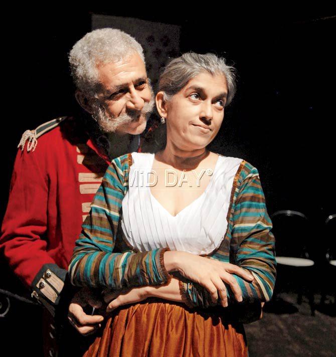 Naseeruddin Shan and Ratna Pathak Shah during a rehearsal of the play, Arms and The Man at Prithvi Theatre, in 2011. Pic/Rane Ashish
