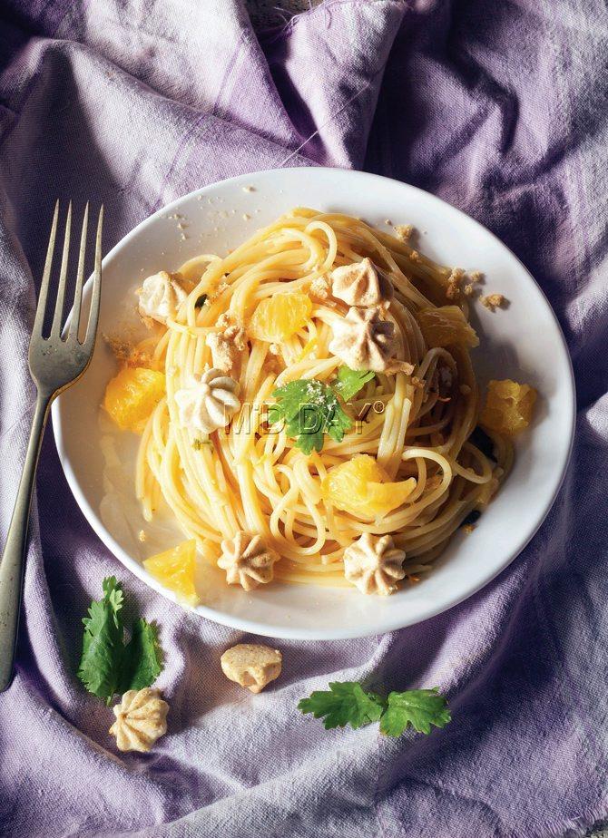 The winning dish, Orange Butter Sauce Spaghetti with Fennel Italian Meringue Kisses