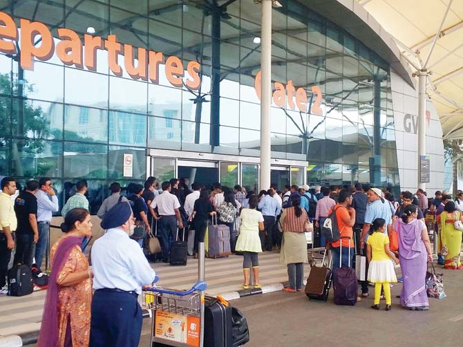 All the passengers waiting to check in for their flights had to stand in long queues, as only departure gate 2 was made operational for 30 minutes