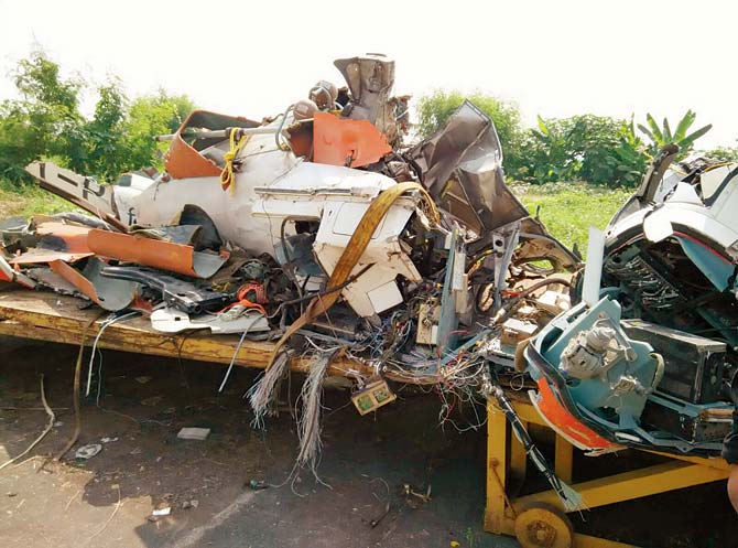 The wreckage of the Pawan Hans helicopter that crashed on November 4