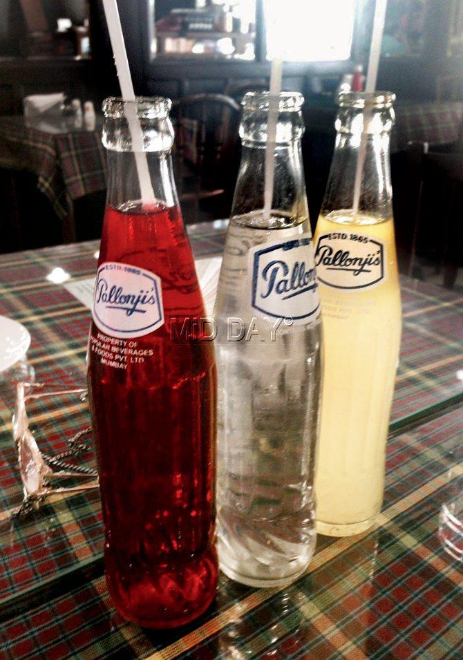 (From left) Rasberry Soda, Ice Cream Soda and Ginger Soda from Pallonji’s