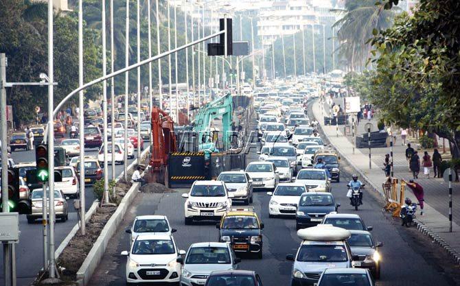 The patch between Birla Krida Sankul and Tambe chowk is being reconstructed at Marine Drive