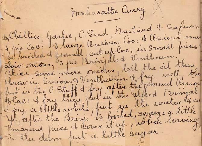 The Maharatta Curry recipe from the 1844 cookbook.  pics courtesy/jenny mallin