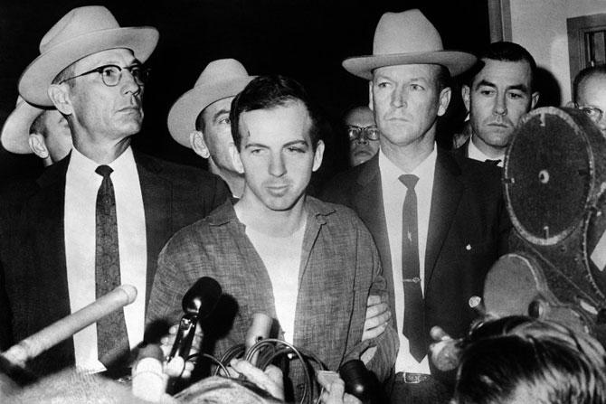 Lee Harvey Oswald during a press conference after his arrest. Pic/AFP
