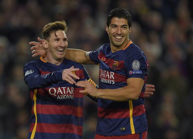 Lionel Messi and Luis Suarez during the game