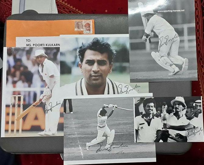 The photographs batting legend Sunil Gavaskar signed for Poorti Kulkarni