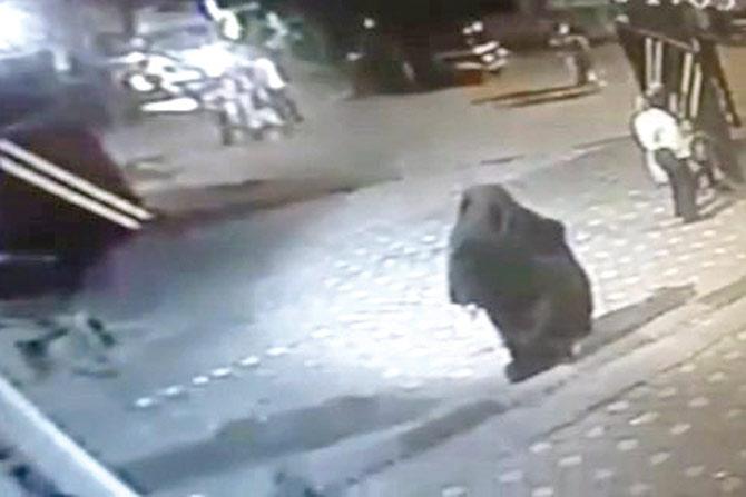 A grab from the CCTV footage from Peter Dias Road, where the accused had asked the jewellery designer to send the necklaces. Cops have been unable to identify her from the video because of the burkha